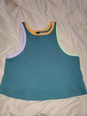 Wild Fable Teal Ribbed Tank with Peach Trim